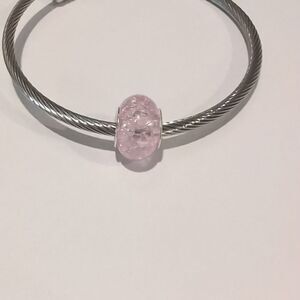 Silver Pink "Crushed Glass" Charm for‎ Pandora Style Bracelet